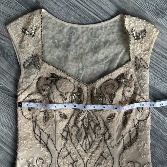 Sue Wong Embellished Cocktail Dress Size 2 Champagne Beaded - Picture 9 of 16